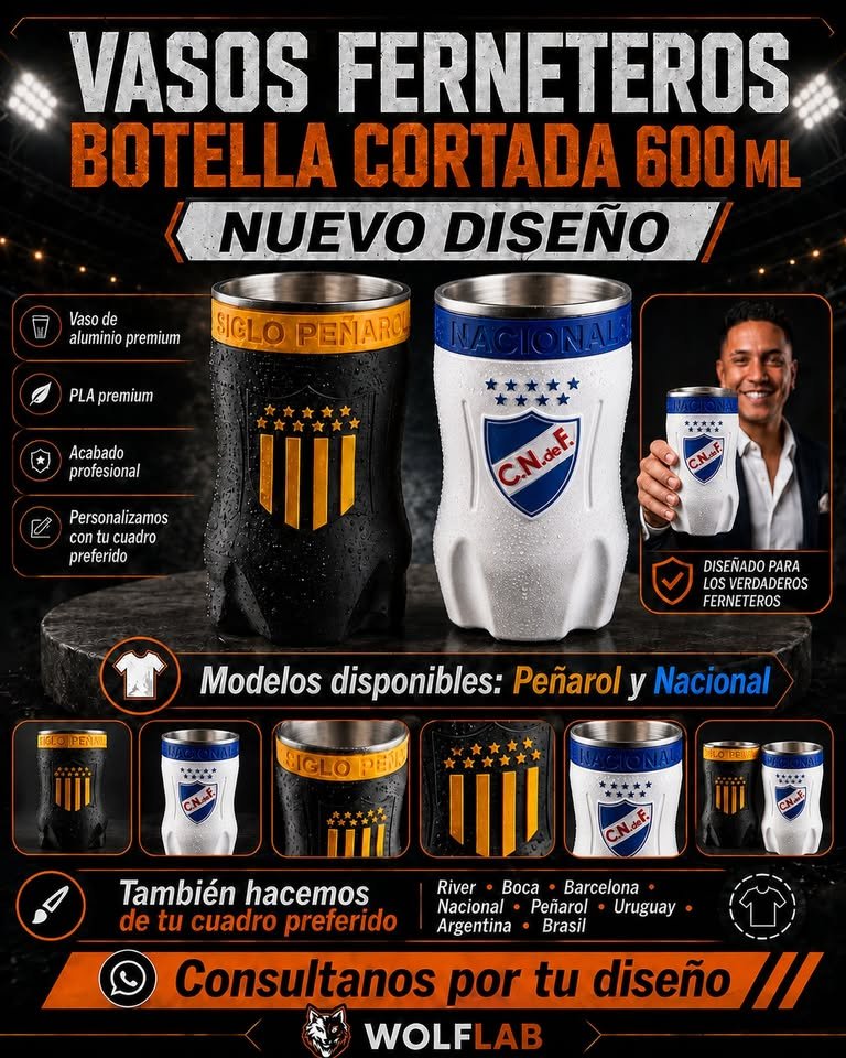 Vaso fernetero botella cortada 600 ml, terminación premium